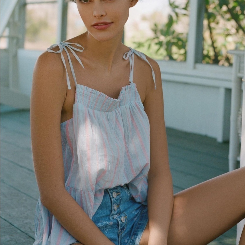 Anthropologie Maeve Pink and Blue Striped Tiered Tank Top sz M